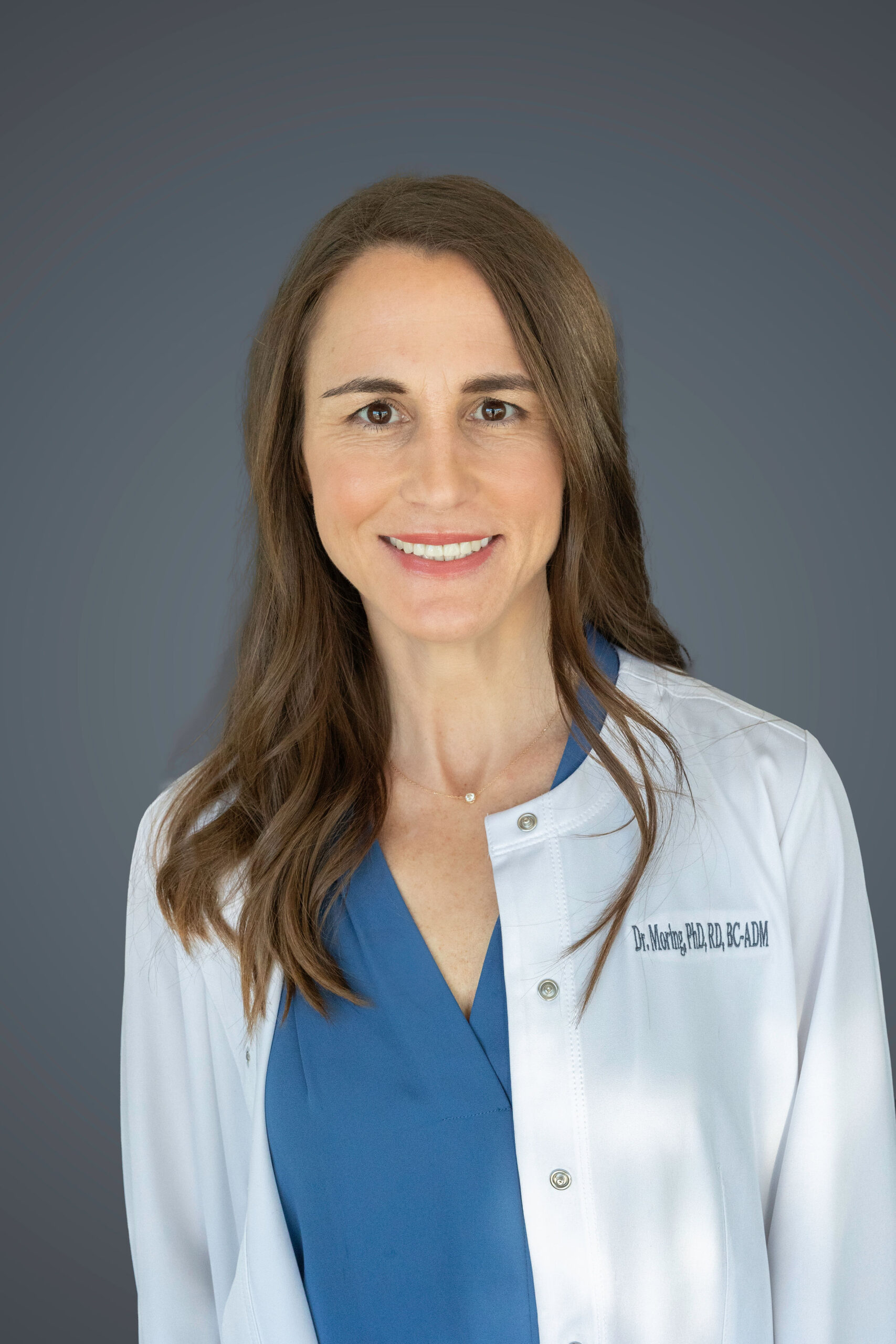 Catherine Moring in her white coat.
